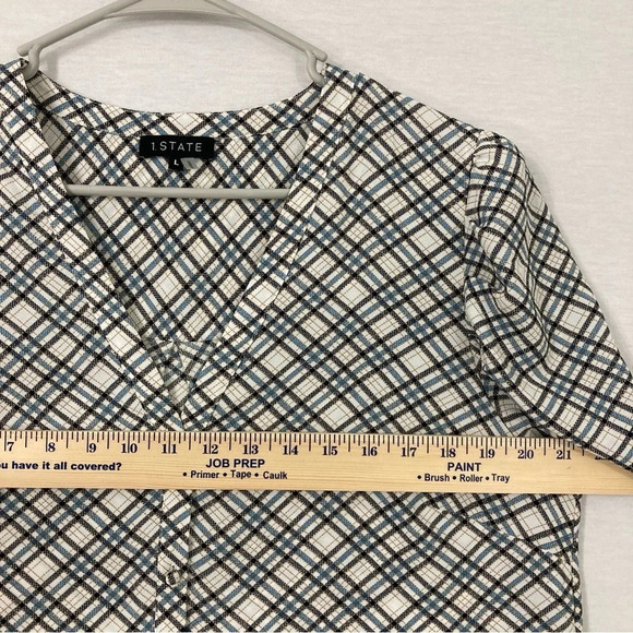 1. State Plaid V Neck Soft Lightweight Short Sleeve Button Down Large - Picture 3 of 10